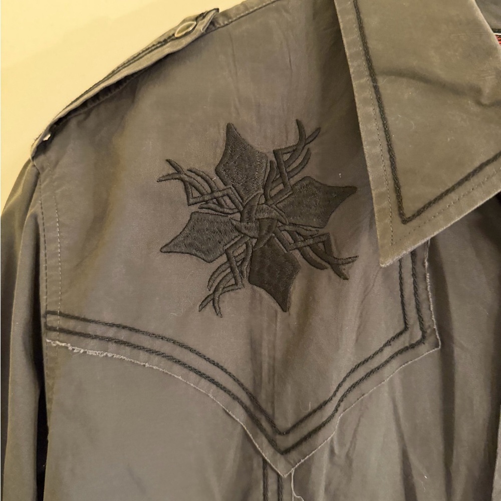 Rock & Roll Cowboy Western Snap Shirt XL Gray Embroidered Bull Skull - Picture 4 of 9